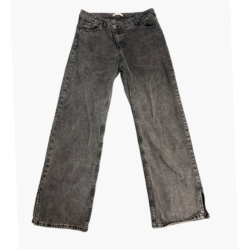 Piral Wide Leg Jeans Womens Large Grey Good Asymmetrical Crossover Slit Hem